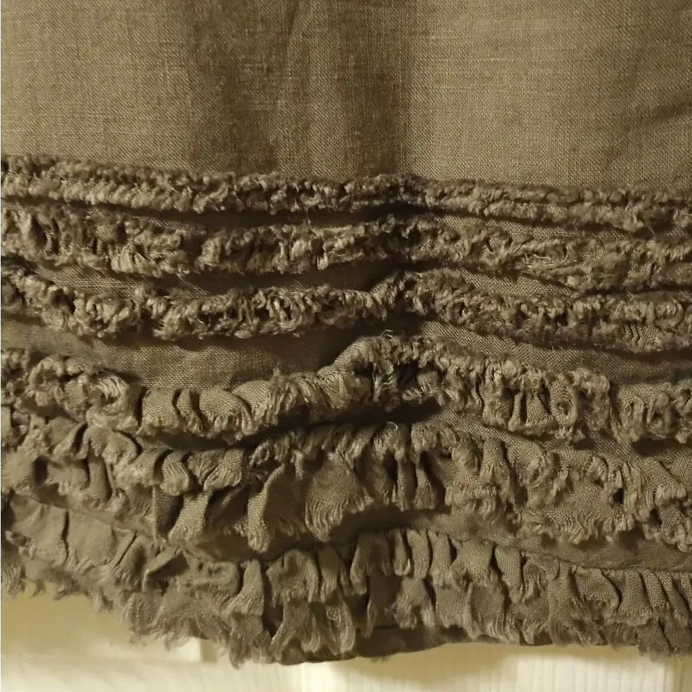 Eileen Fisher Irish linen taupe skirt with frayed/fringed tiered hem size PP
